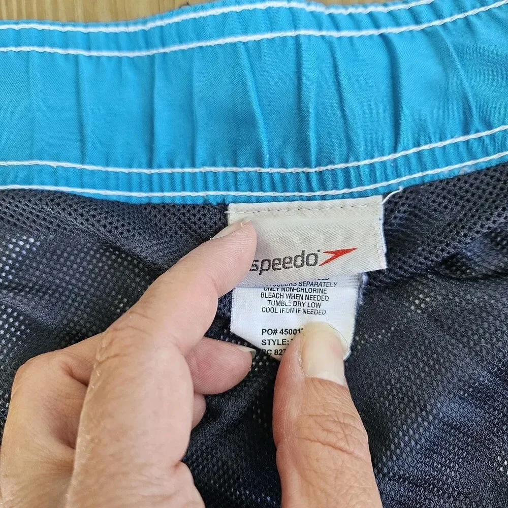 Speedo Mens's Medium Plaid Board Shorts Blue Orange Retro Surf Swim Trunks